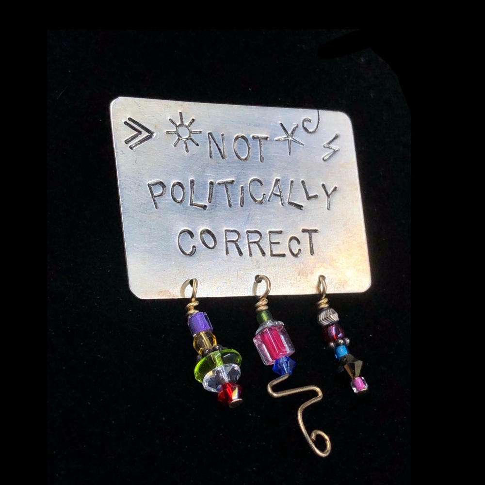 Vintage “Not Politically Correct” Campbell Designer Sterling Silver Pin Brooch
